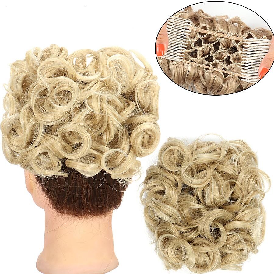 Gorgeous Curly Hair Bun Updo - Synthetic Elastic Band Comb Clips Hair Extension for Women 2025 - $15.99 –P11