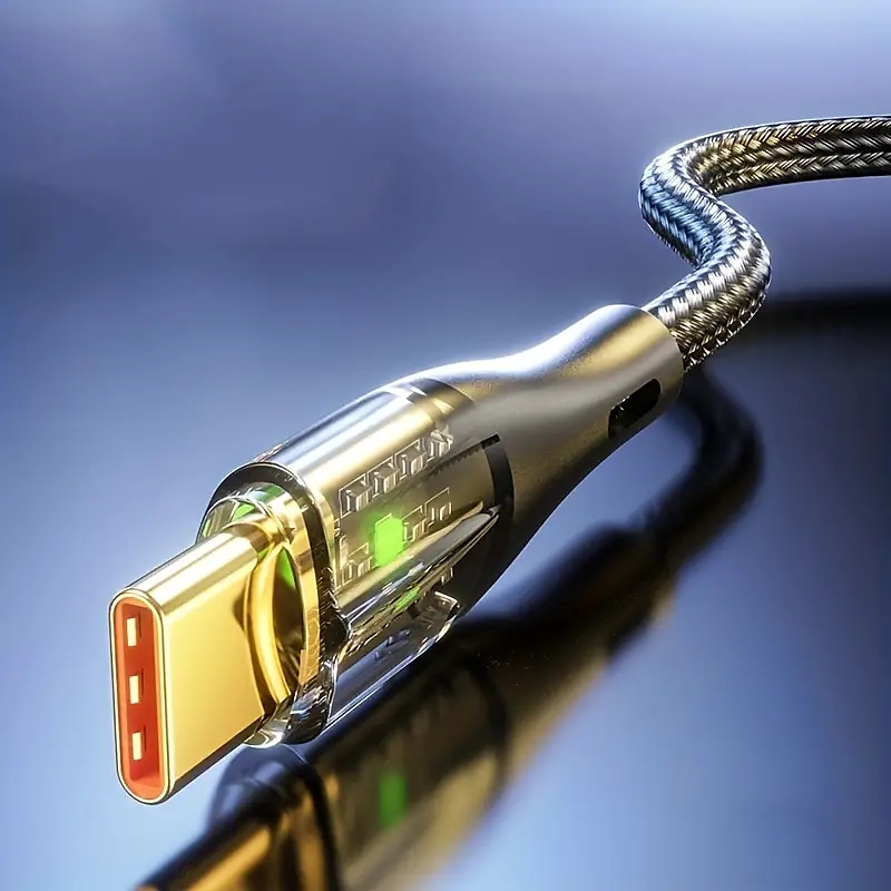 120w rychlonabíjecí kabel 6a průhledná skořepina designová kontrolka typ-c vhodná pro apple samsung letv xiaomi lg bbk oppo - 100cm/150cm/200cm 2025 - $15.99 –P5