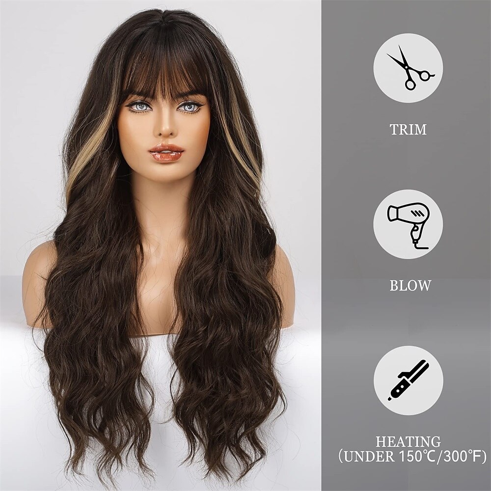 Ombre Auburn Wig with Bangs Long Curly Wig with Bangs orange wig Natural Appearance Heat-Resistant Synthetic Wig Suitable for Fashionable Women 2025 - $29.99 –P11