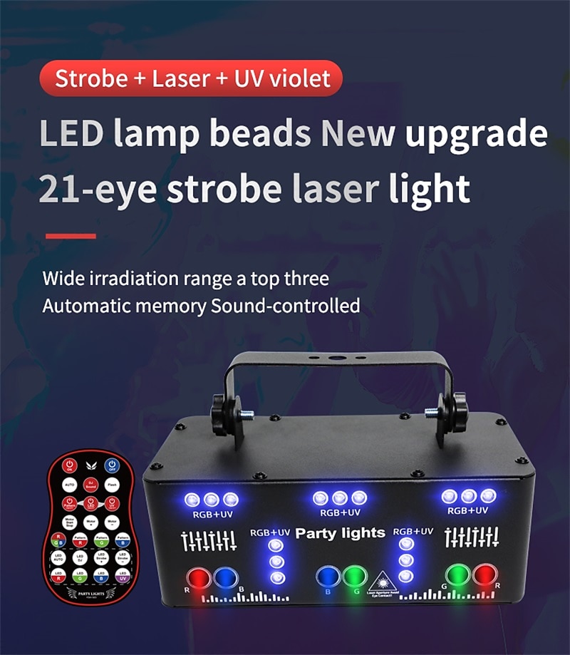 21 глаз rgb дискотека dj луч лазерный свет проектор dmx удаленный стробоскоп сценический световой эффект рождество вечеринка праздник Хэллоуин огни 2025 - $123.99 –P1