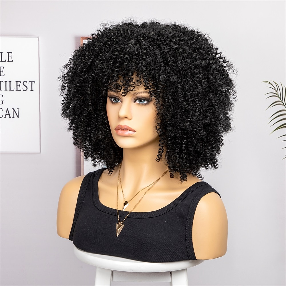 perucas afro curtas e cacheadas com franja para mulheres negras perucas afro marrom crespo e cacheado para mulheres negras perucas sintéticas resistentes ao calor perucas marrons fofas perucas de de 2025 por $27.99 –P10