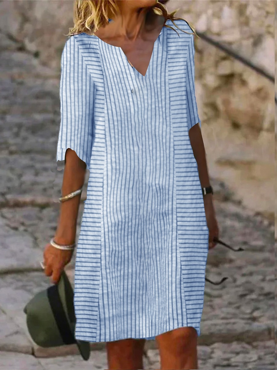 Mujer Mini vestido Mini vestido Vestido estilo camiseta Vestido de cambio Vestido de verano Elegante Activo Moda Exterior Vacaciones Trabajo Ajuste regular Raya Guingán Media Manga Escote en Pico 2025 - $26.99 –P2