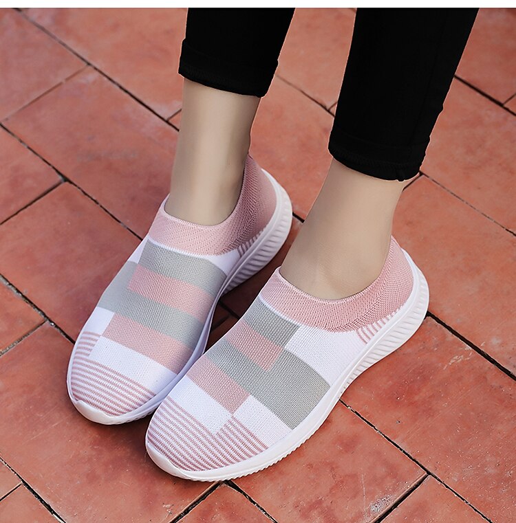 pantofi sport de damă cu slip-on, respirabili, cu dungi roz și gri - pantofi confortabili de mers 2025 - $24.99 –P3