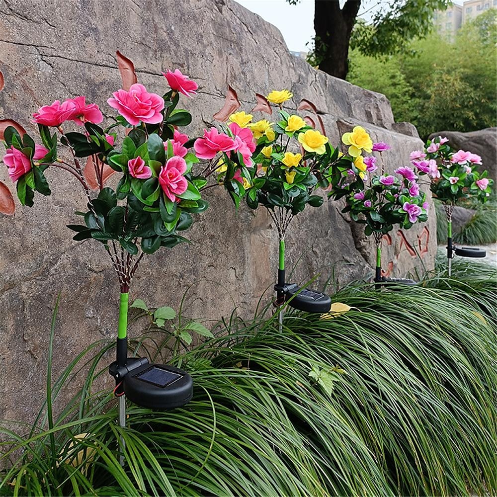 LED Solar Flower Lights Rhododendron Outdoor Simulated Flower Lamp LED Artificial Flower Floor Insertion Lamp  Garden and Courtyard Decorative Lights Holiday Party Decorative Lights 2025 - $24.99 –P9