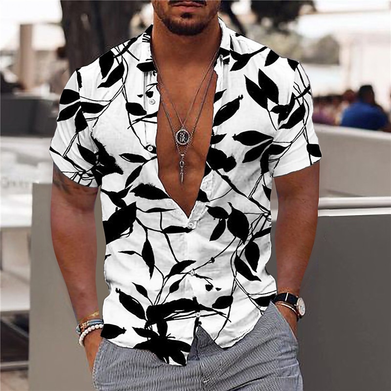 Bărbați Hawaiian Aloha Frunze Cămașă Cămașă hawaiană Manșon scurt Modă Designer Casual În aer liber Casual Concediu Vară Primăvară Răsfrânt Imprimeu Buton în jos Alb Roșu-aprins Bleumarin Albastru 2025 - $3.39 –P1