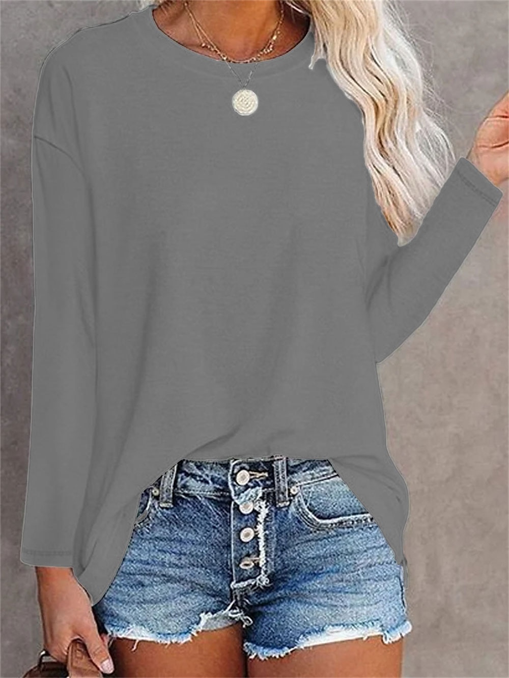 Dames T-shirt Effen Kleur Effen Dagelijks Basic Lange mouw Ronde hals Normale tops Dagelijks Zwart Wit Blozend Roze blauw Grijs Herfst winter 2025 - AU $40.59 –P7