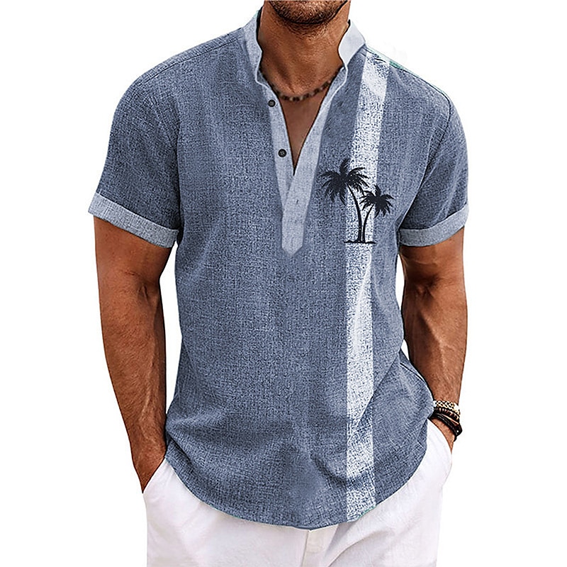 Herren Hemd leinenhemd Strandhemd Kokosnussbaum Outdoor Urlaub Hellgrün Marineblau Blau Braun Kurzarm Ständer Sommer Frühling Bekleidung Bedruckt 2025 - $29.99 –P6