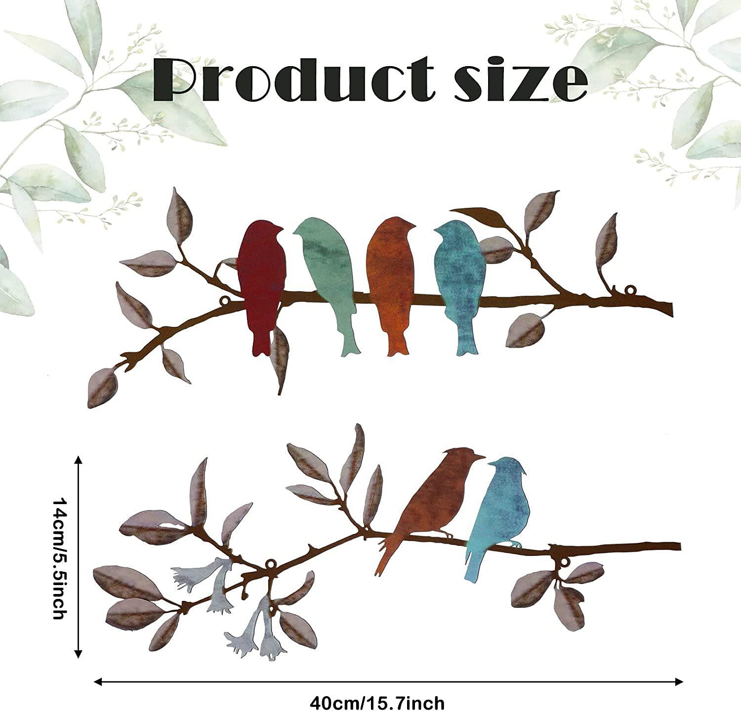 2 csomag fém madarak fali dekoráció, színes fém madarak a fa ágán, fali dekoráció, rusztikus függő madár és levél fali szobor lakberendezés erkélykert beltéri kültéri használatra 2025 - $23.99 –P4