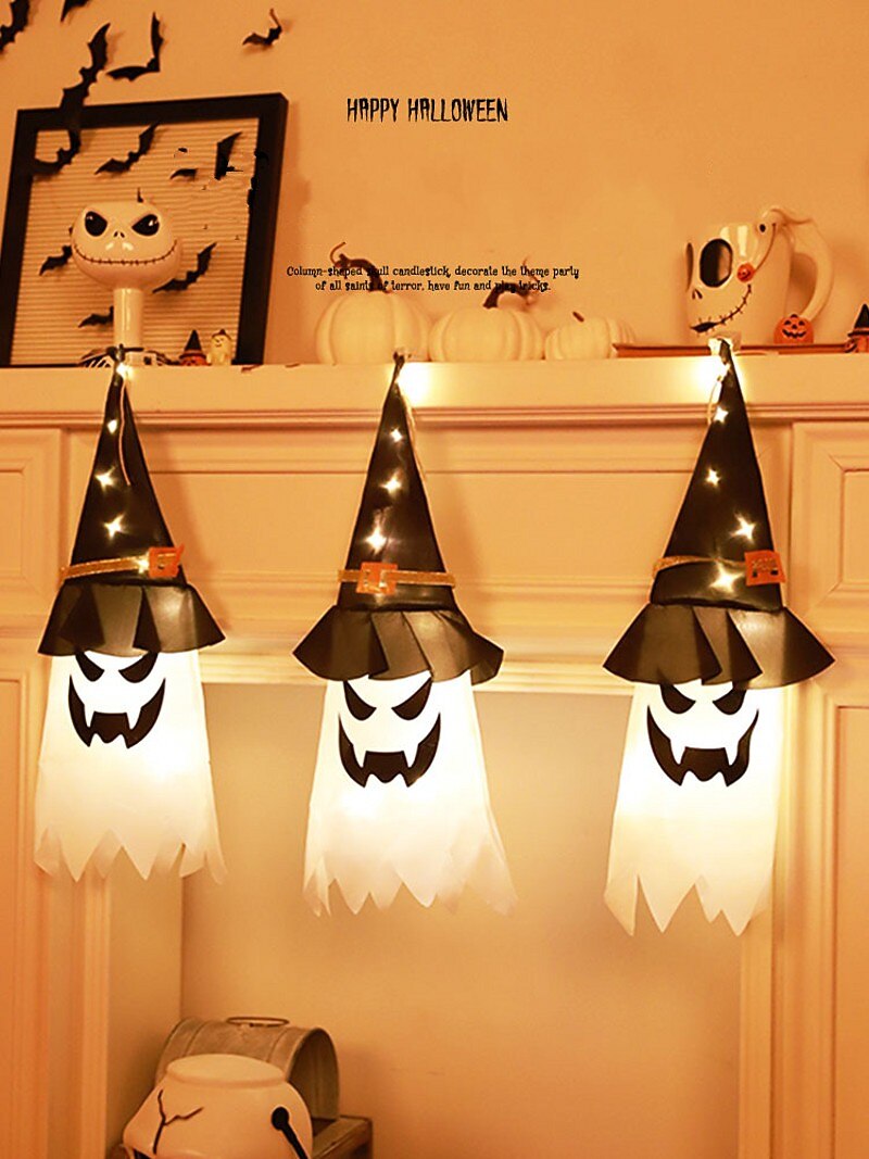 halloween osvětlený duch led blikající ďábel festivalová dekorace zářící čaroděj duch klobouk světelná dekorace závěsná lucerna halloweenská dekorace světlo party bar atmosféra malý světelný řetězec dýně 2025 - $6.49 –P1
