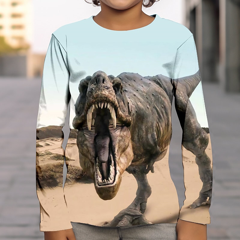 Chico 3D Graphic Animal Dinosaurio Camiseta Manga Larga Impresión 3D Verano Primavera Otoño Deportes Moda Ropa de calle Niños 3-12 años Exterior Casual Diario Ajuste regular 2025 - $13.99 –P5