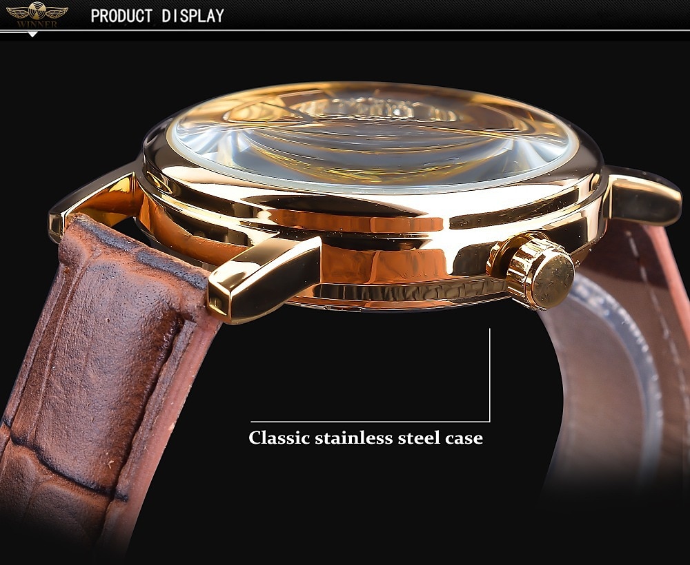 Winner Transparent Fashion Case Luxury Casual Design Leather Strap Mens Watches Top Brand Luxury Mechanical Skeleton Watch 2025 - $31.99 –P4