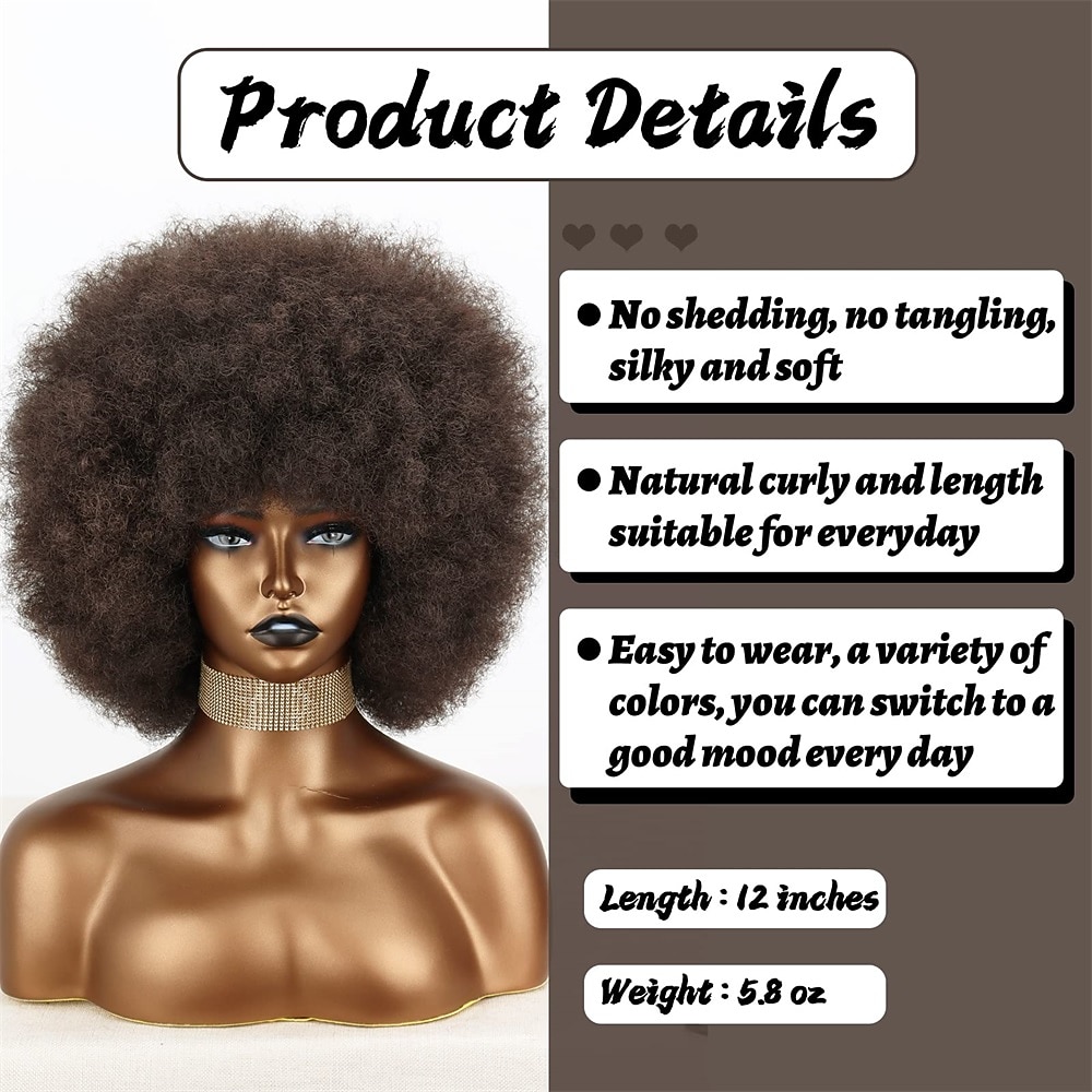 Short 70s Afro Wigs for Black Women Large Synthetic Black Short Afro Wig 70's 8 Inches 60s Afro Wig for Women Bouncy and Soft Natural Looking Halloween Cosplay Party Wigs 2026 - $20.99 –P14