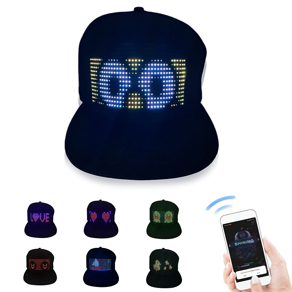 programmierbarer kreativer RGB-LED-Hut, Bluetooth, leuchtende Kappen, mobile App-Steuerung, Bearbeitung von Wörtern, Hip-Hop, elektronische Requisite für Halloween 2025 - $47.99 –P2