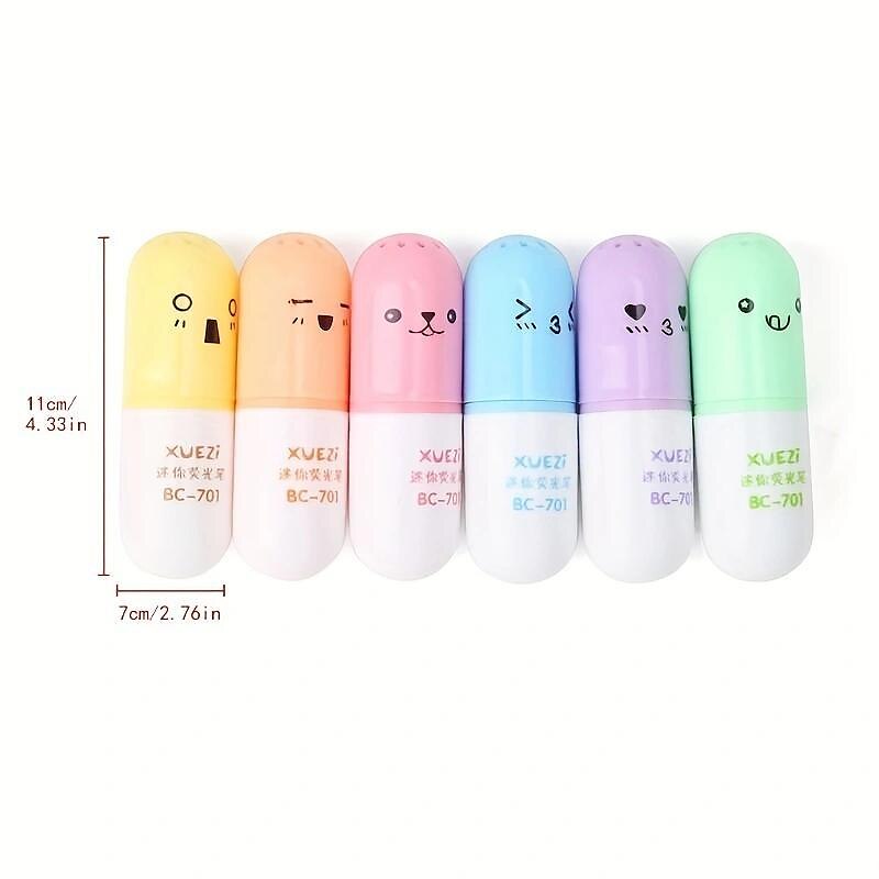 6 stks/partij capsules highlighter vitamine pil highlight marker kleur pennen tekening spot liner briefpapier kantoor schoolbenodigdheden 2025 - $9.49 –P1