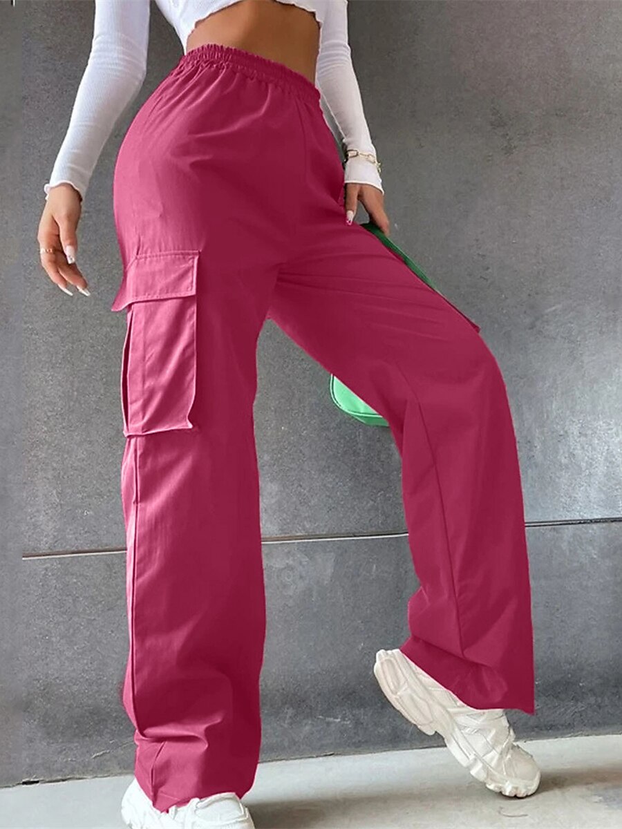 Women‘s Cargo Khaki Pants Trousers Full Length Cotton Pocket Micro-elastic High Waist Fashion Streetwear Street Daily Wear rice white Sapphire S M Summer Spring 2023 - US $19.99 –P8