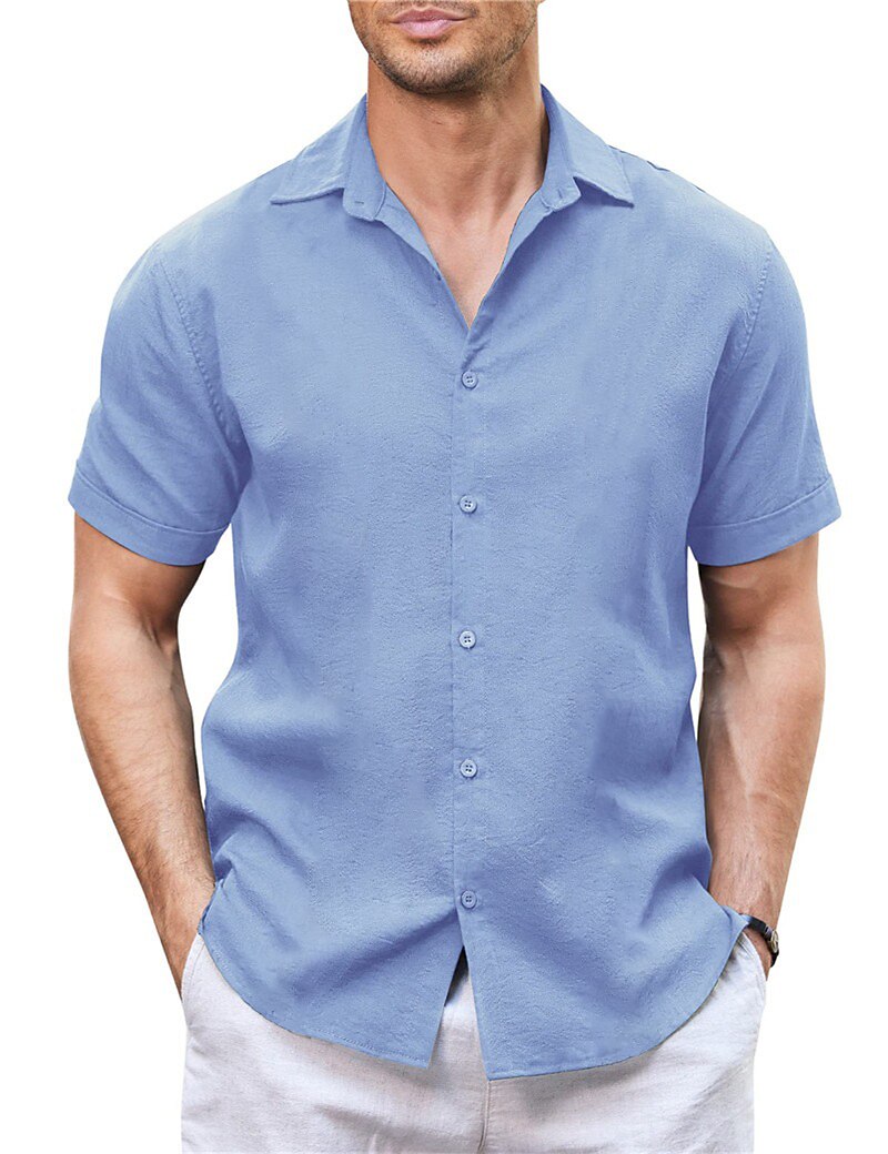 Men's Shirt Linen Shirt Guayabera Shirt Summer Shirt Beach Shirt Button Up Shirt Plain Vacation Casual White Blue Khaki Gray Short Sleeve Lapel Summer Clothing Apparel Patchwork 2025 - $18.49 –P4