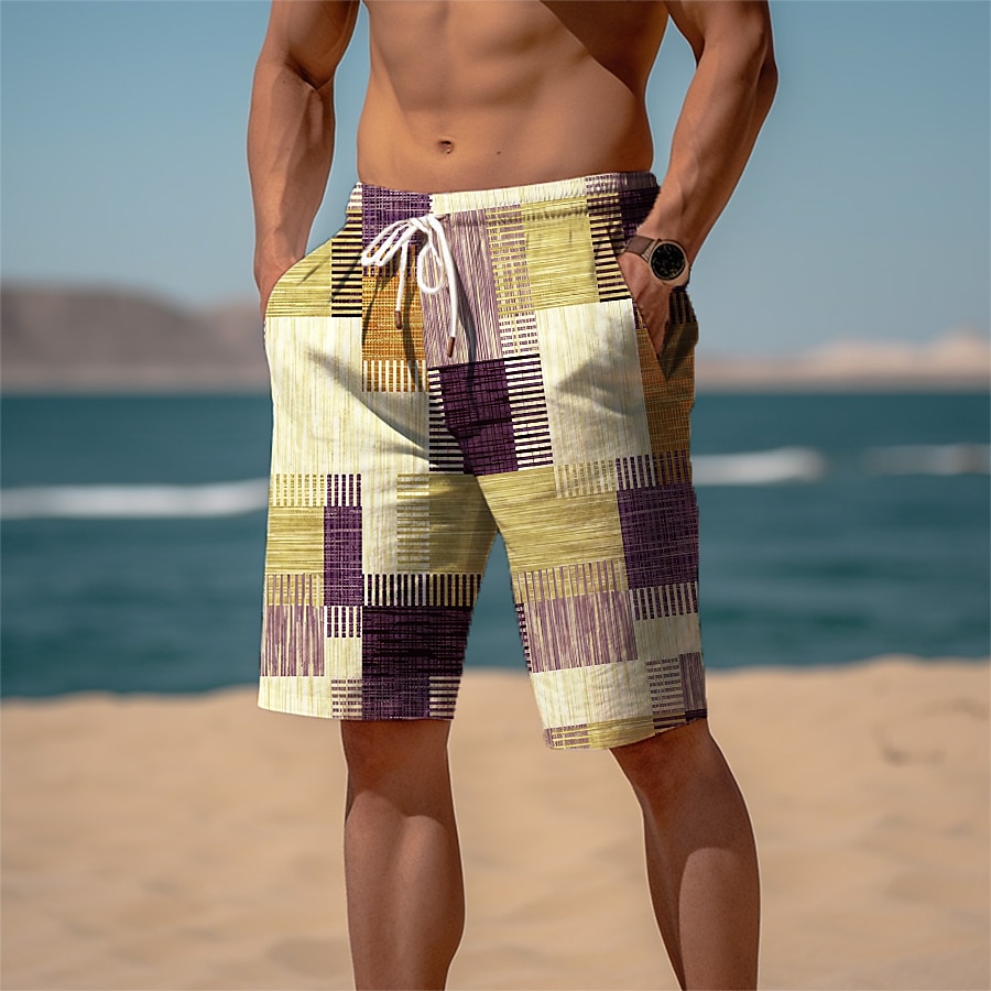 Men's Graphic Plaid Color Block Sweat Shorts Beach Shorts Terry Shorts Mid Waist Casual Athleisure Daily Holiday Streetwear Drawstring Elastic Waist 3D Print Designer Clothing Apparel 2025 - $17.99 –P5