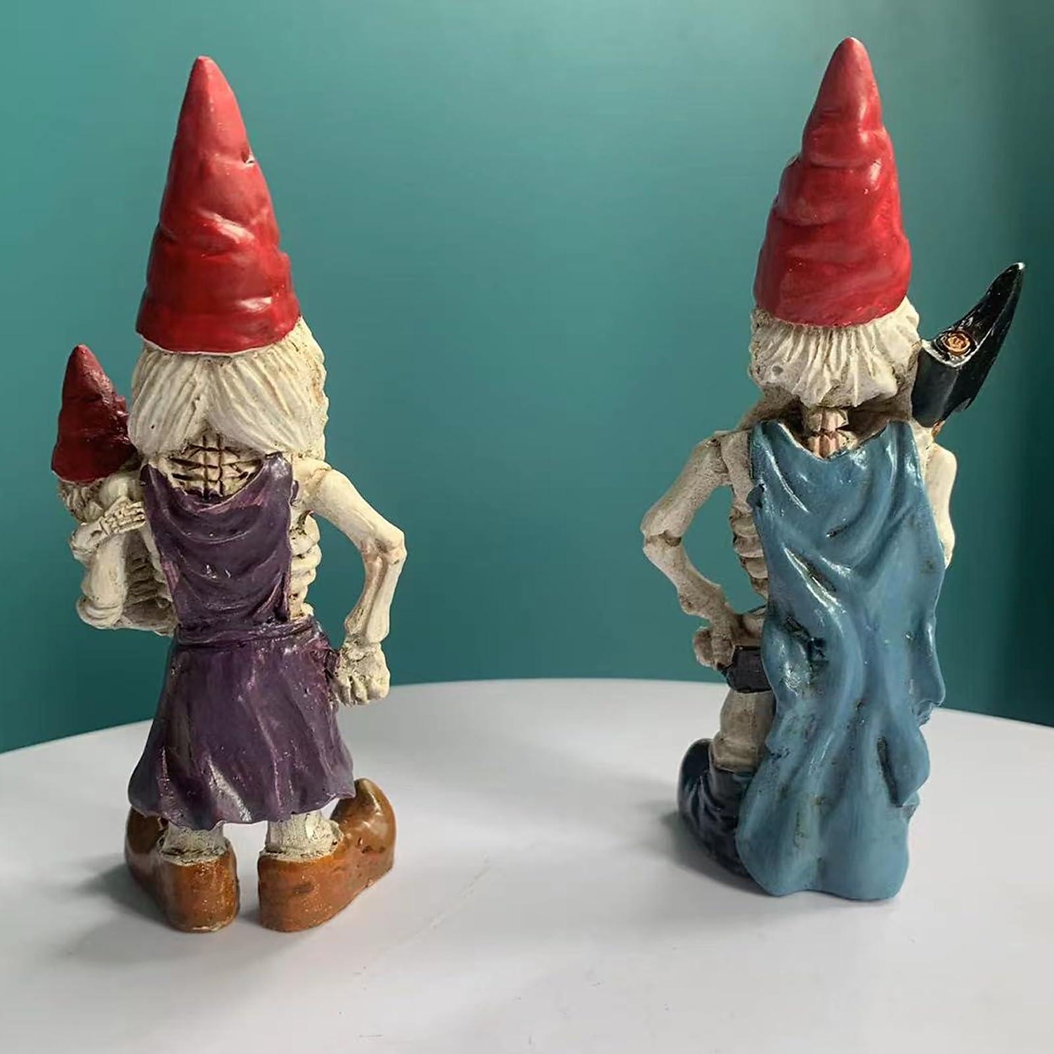 2ks halloweenská kostra skřítci pryskyřice zombie skřítci sochy kostra trpasličí ornament hrůza lebka elf trpasličí figurky na trávník před verandu halloween dekorace stolní dekorace 2025 - $12.49 –P6