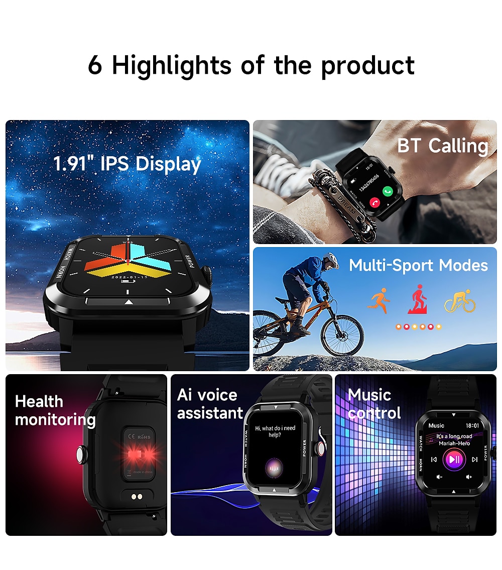 iMosi Blood Sugar Smart Watch 1.91 inch Smartwatch Fitness Running Watch Bluetooth Pedometer Call Reminder Activity Tracker Compatible with Android iOS Women Men Hands-Free Calls Waterproof 2025 - $41.99 –P2