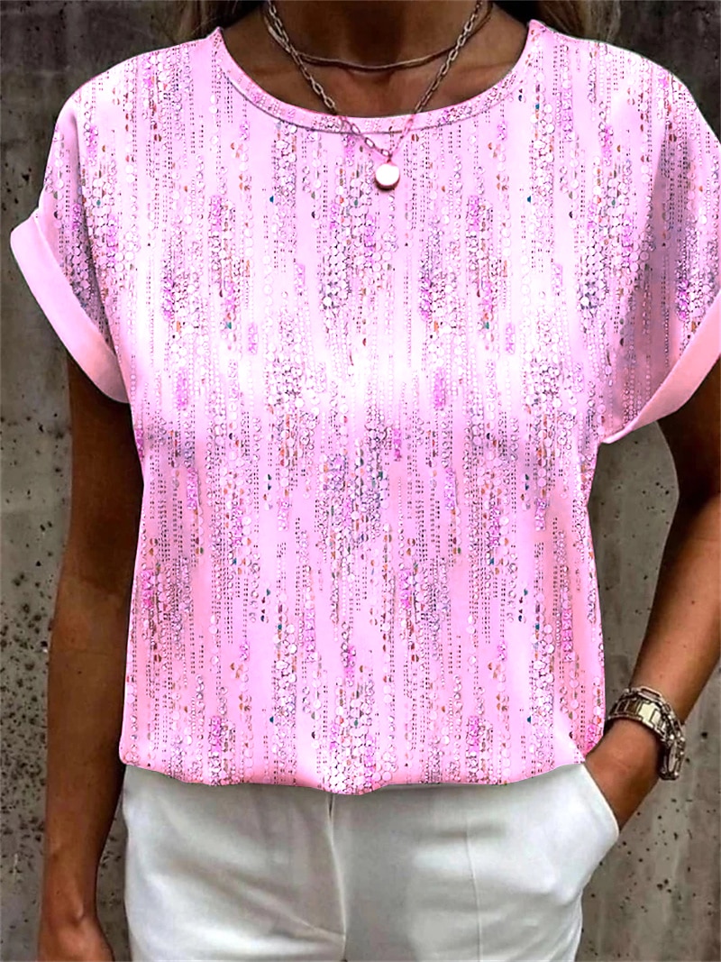 Women's T Shirt Graphic Basic Short Sleeve Round Neck Regular Tops Daily Weekend Print Yellow Pink Blue Orange Green 2025 - $19.99 –P4