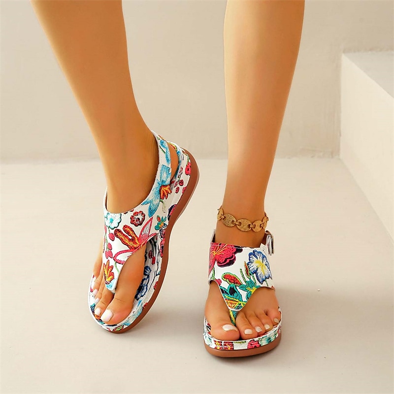 Women Shoes Ladies Multicolor Cloth Open Toe Casual Flat Sandals