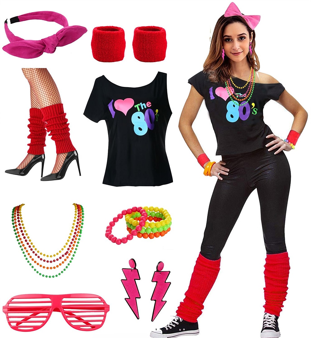 Retro / vintage Discotecă Anii 1980 Ținute Accesorii Tricou cu umeri Iubesc anii 80 Costume de fancy Pentru femei Mascaradă Petrecere / Seara Parada Mândriei Luna Mândriei Adulți Costum 2026 - $55.99 –P10