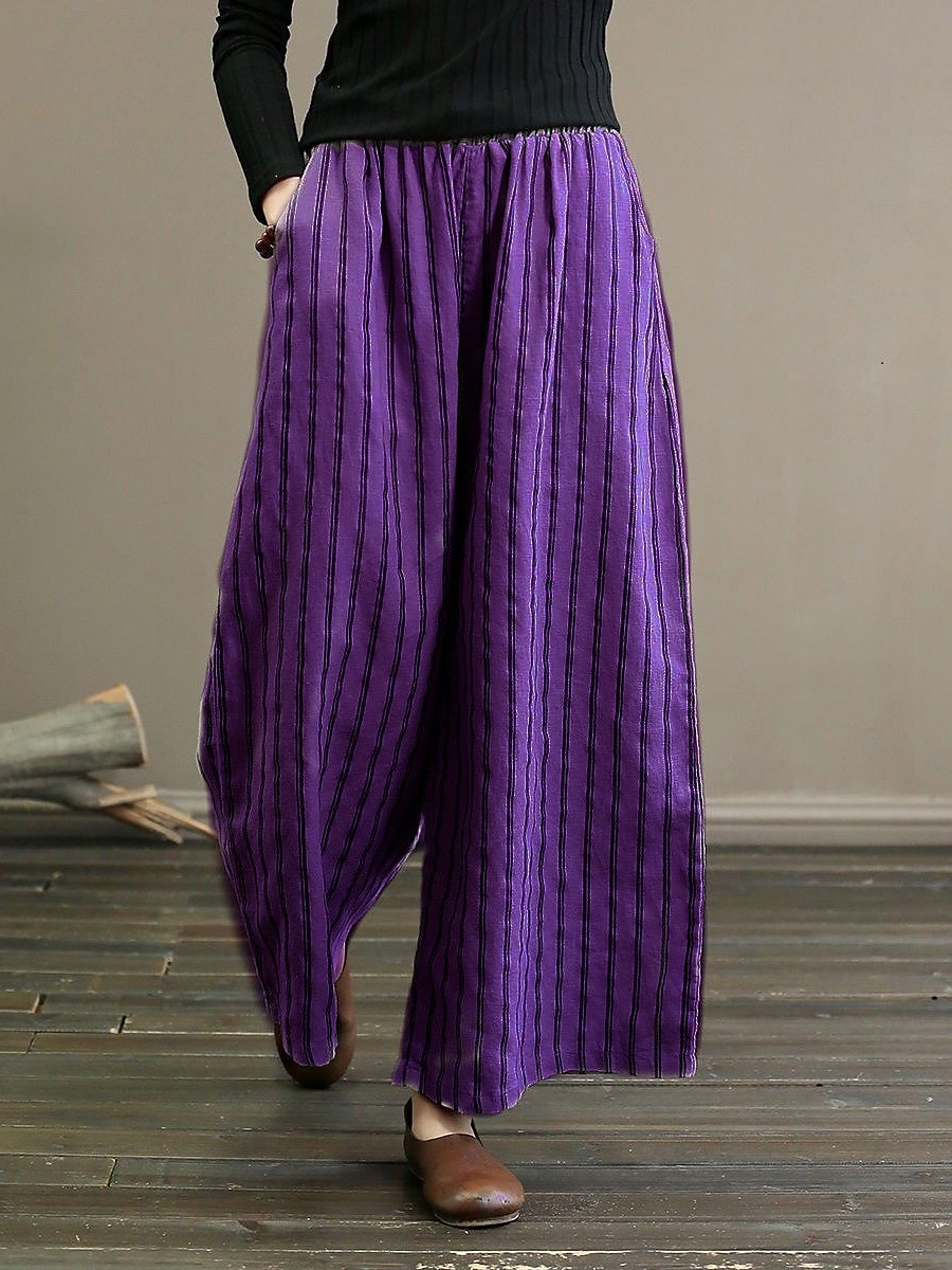 Per donna A zampa Chino Pantaloni Vintage Di tendenza Leggero Lunghezza intera Vita normale A strisce Tasche Vita elastica cascante Traspirabilità Comodo Media elasticità Da mare Informale Giornaliero del 2025 a $22.99 –P9