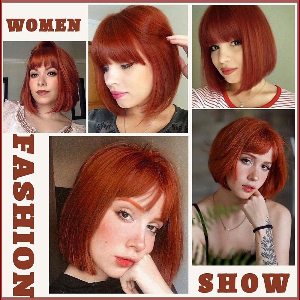 Red Wig Bangs Short Red Bob Wig for Women Auburn Wig Bob with Bangs for Daily Party Cosplay 2025 - KZT 8551.86 –P5