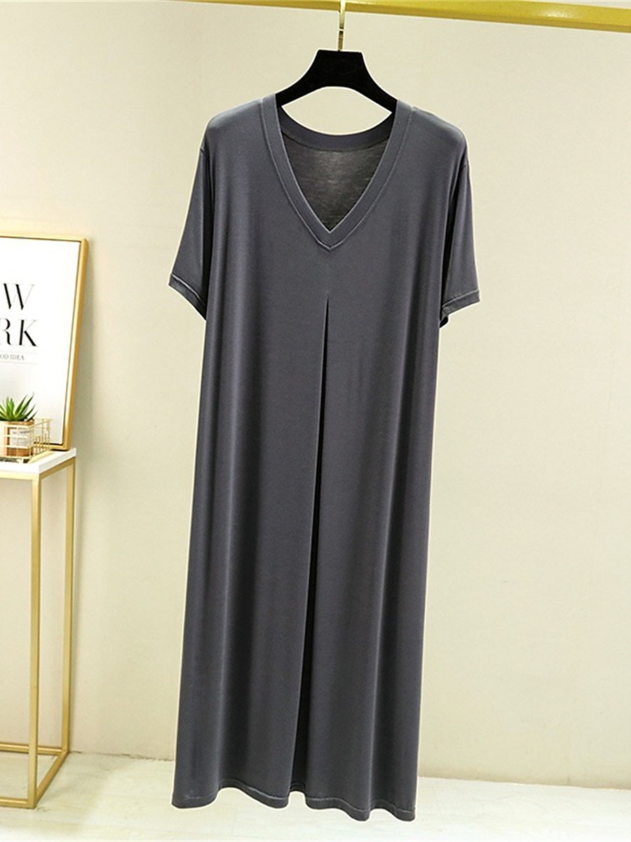 Women's Pajamas Nightgown Nightshirt Dress Pure Color Simple Casual Soft Home Daily Bed Modal Breathable V Wire Short Sleeve Summer Fall Home Outfits 2025 - $12.49 –P5