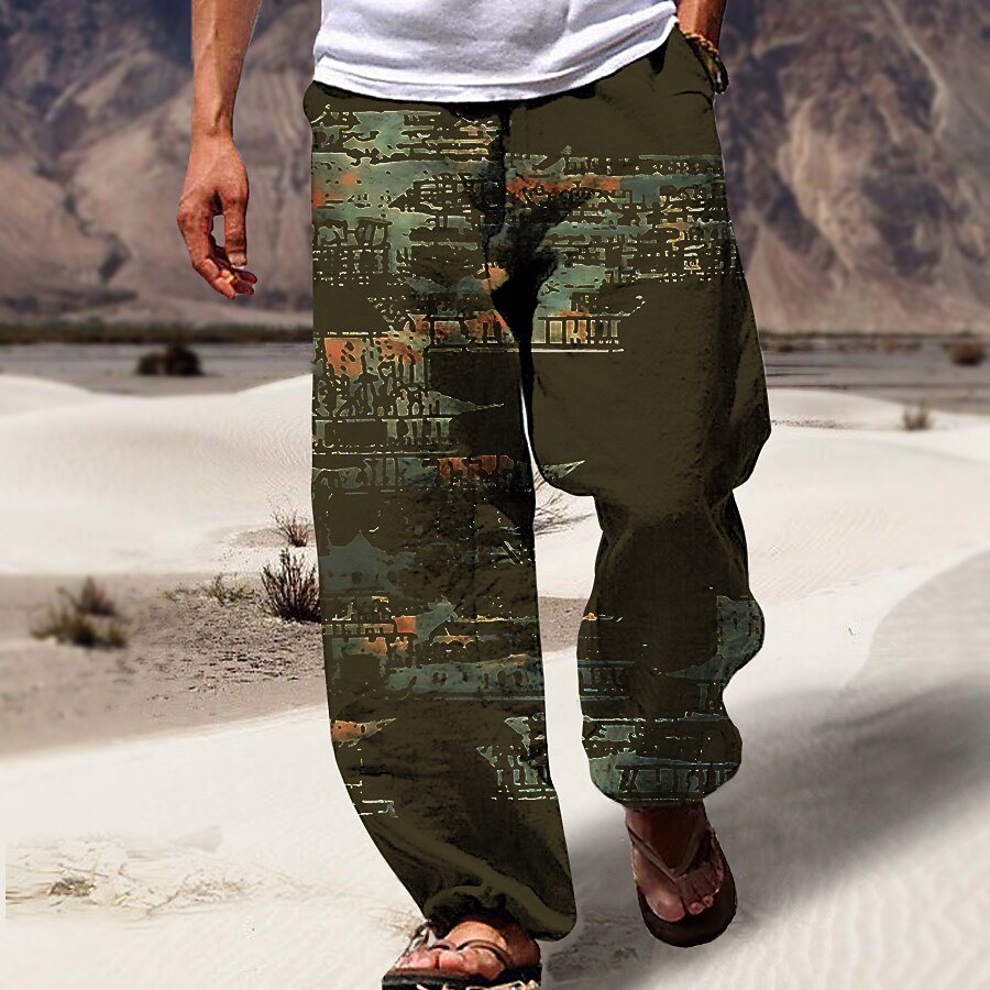Men's Trousers Summer Pants Beach Pants Drawstring Elastic Waist 3D Print Graphic Prints Geometry Comfort Casual Daily Holiday Streetwear Hawaiian Light Green Navy Blue 2025 - $27.99 –P3