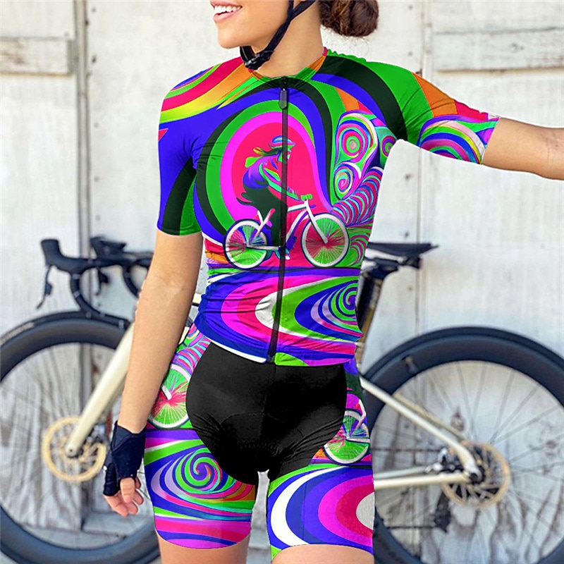 Γυναικεία Φανέλα και σορτς ποδηλασίας Κοντομάνικο Ποδηλασία Βουνού Ποδηλασία Δρόμου Καλοκαίρι Βιολετί Ροζ Μπλε Γραφική Ποδήλατο 3D Pad Γρήγορο Στέγνωμα Πίσω τσέπη Ύγρανση Αναπνέει Σπαντέξ Αθλητισμός 2026 - $42.99 –P13