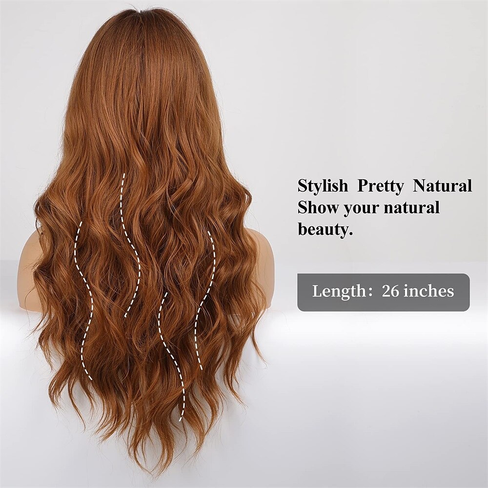 Ombre Auburn Wig with Bangs Long Curly Wig with Bangs orange wig Natural Appearance Heat-Resistant Synthetic Wig Suitable for Fashionable Women 2025 - $29.99 –P6