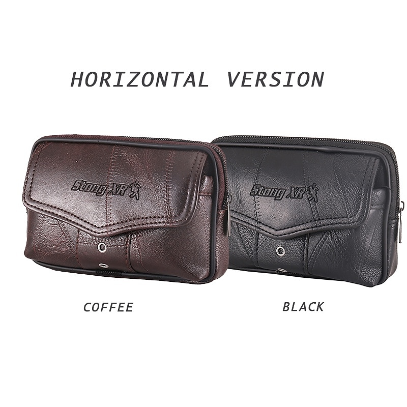 Large Capacity Men's Leather Bag Wear Belt Waist Bag Mobile Phone Bag Men's Coin Purse Cigarette Bag 2025 - $14.99 –P2
