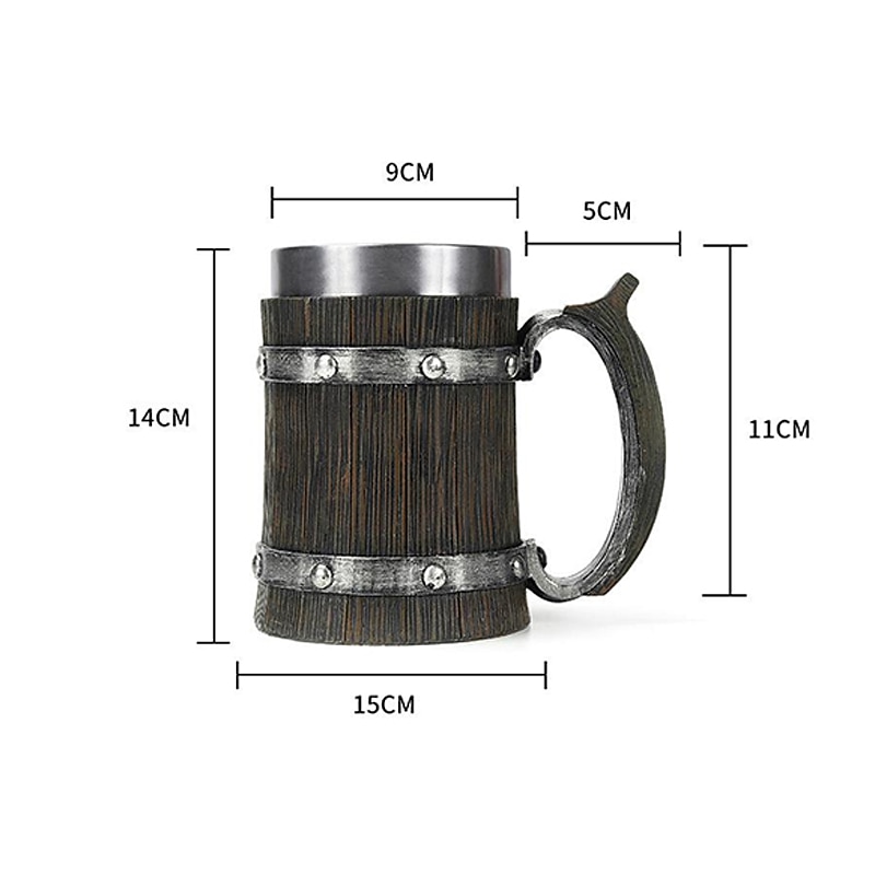 Beer Mugs, Nordic Viking Rune Beer Glasses Large Oak Beer Mug Coffee Mug with Stainless Steel Wood Resin 3D, Mugs for Men, Father's Day Gift 2025 - $37.99 –P1