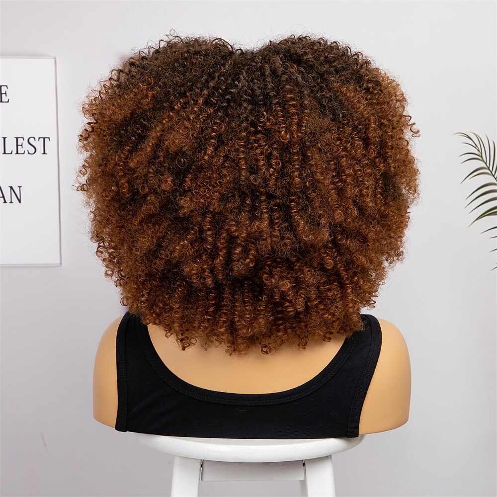 perucas afro curtas e cacheadas com franja para mulheres negras perucas afro marrom crespo e cacheado para mulheres negras perucas sintéticas resistentes ao calor perucas marrons fofas perucas de de 2025 por $27.99 –P5
