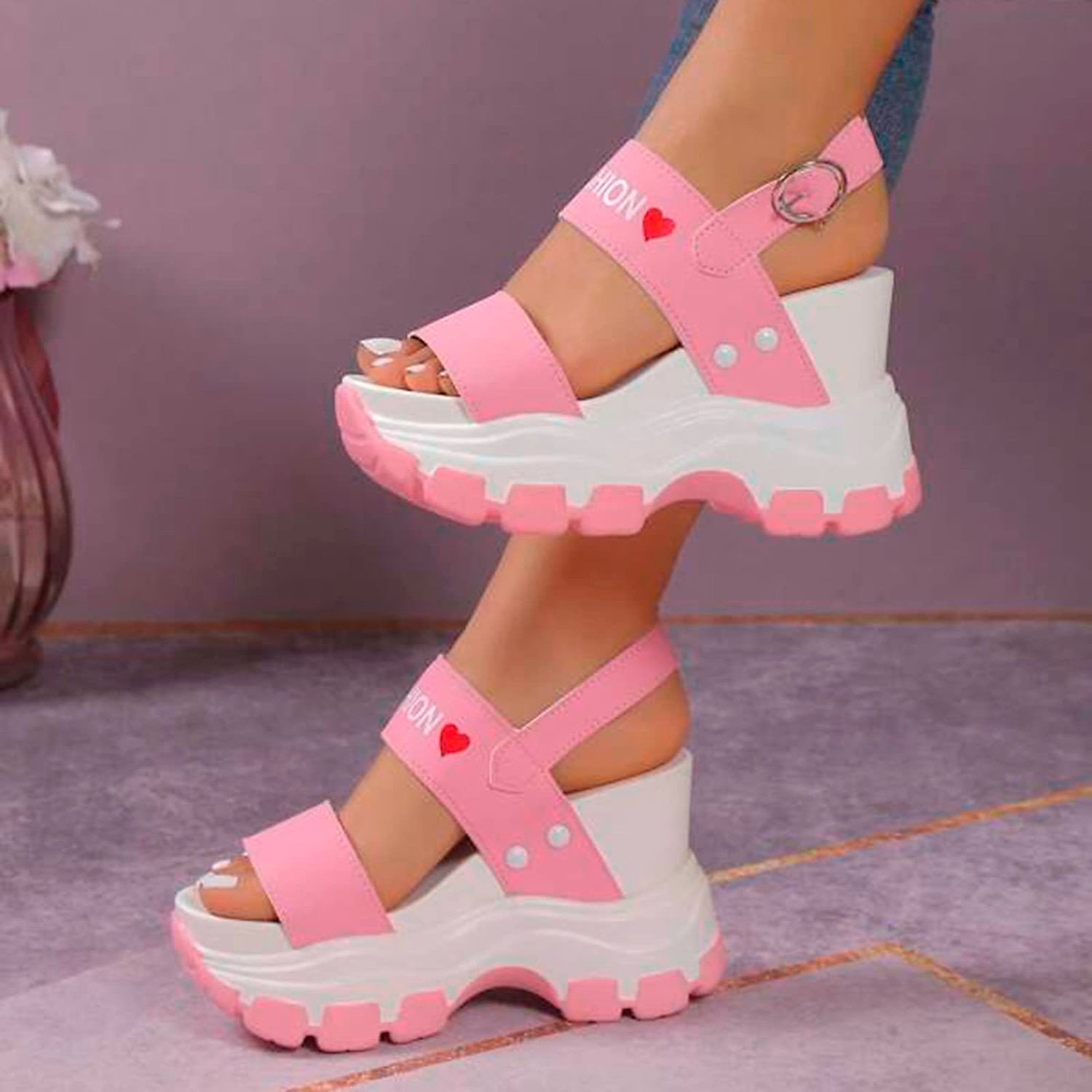 Buy Feet Runner Stylish Platform Womens Pink Wedge Heel Sandals