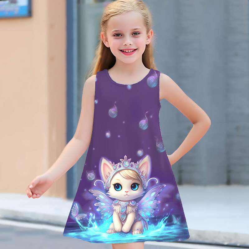 ragazze' 3D Pop art Gatto Farfalla Vestito Senza maniche Stampa 3D Estate Primavera Sportivo Giornaliero Per eventi stile sveglio Informale Dolce Bambino 3-12 anni Abito casual Abito linea A Abito del 2025 a $13.99 –P13