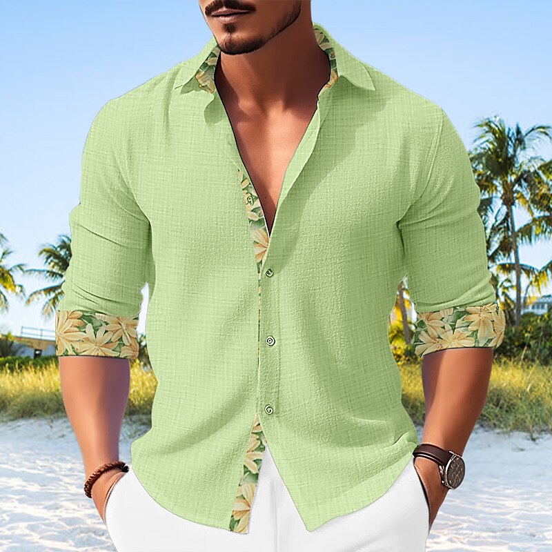 Per uomo Camicia camicia di lino Camicia in lino e cotone Camicia estiva Maglietta informale Camicia da spiaggia Color Block Informale Giornaliero Nero Bianco Giallo Rosa Manica lunga Collo del 2025 a $23.99 –P4