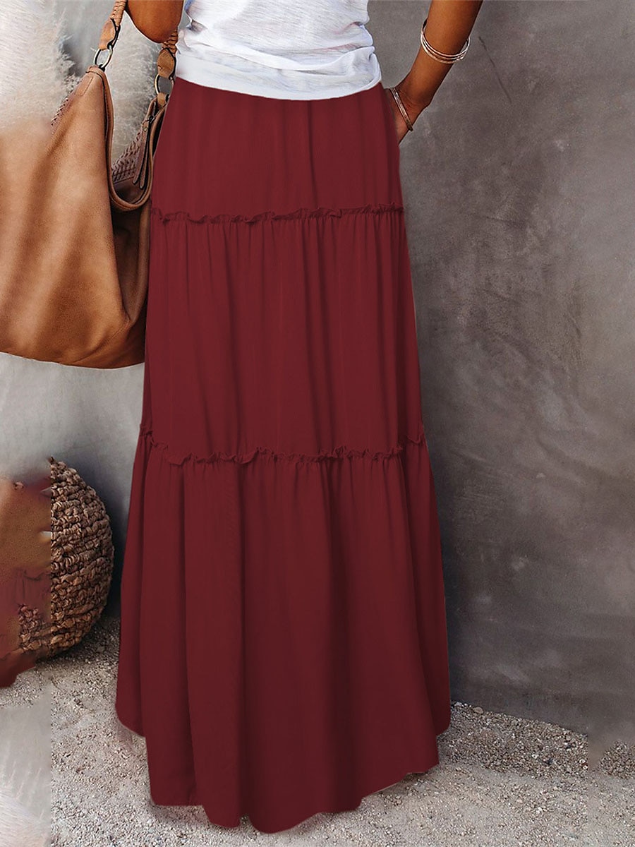 Femme Ample Jupe Maxi Taille haute Jupes Ruché A Volants Cordon Couleur Pleine Plein Air du quotidien Eté Polyester Coton et lin Mode Décontractées Violet Noir Jaune Rouge de 2025 ? $23.99 –P4