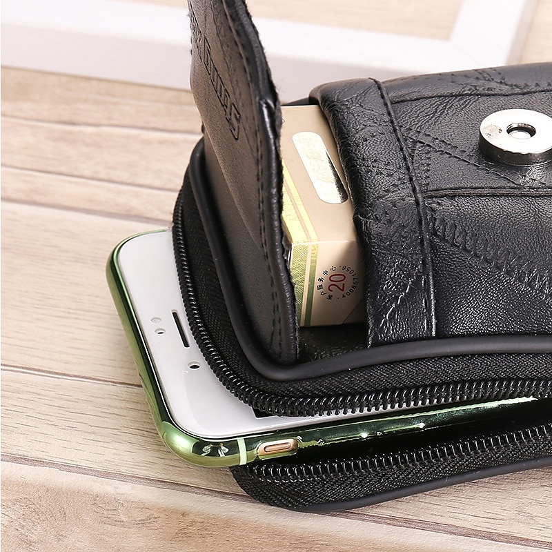 Large Capacity Men's Leather Bag Wear Belt Waist Bag Mobile Phone Bag Men's Coin Purse Cigarette Bag 2025 - $14.99 –P8