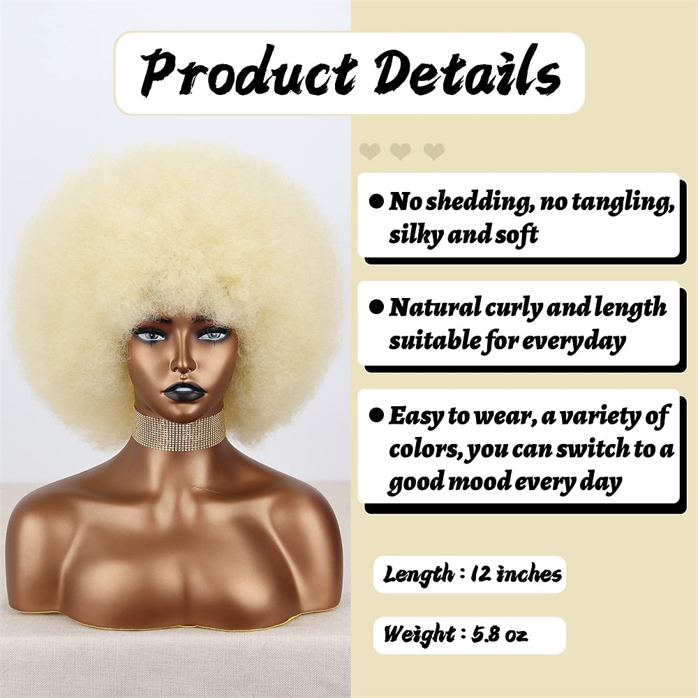 Short 70s Afro Wigs for Black Women Large Synthetic Black Short Afro Wig 70's 8 Inches 60s Afro Wig for Women Bouncy and Soft Natural Looking Halloween Cosplay Party Wigs 2026 - $20.99 –P8