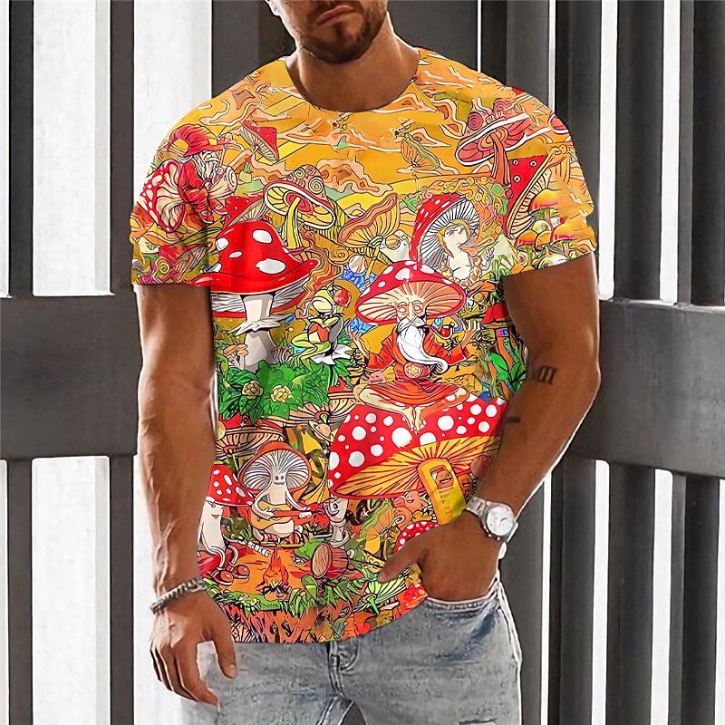 Herre Grafisk Sopp Monster T skjorte Kortermet T skjorte 3D-utskrift Crew-hals Skjorte Årgang Mote Designer utendørs Daglig Sport Blå Lilla Oransje Vår sommer Klær S M L XL 2XL 3XL 2025 - $17.99 –P5