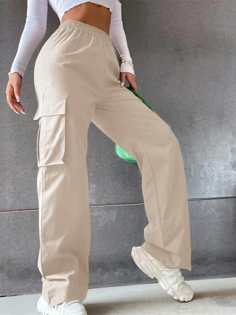 Women‘s Cargo Khaki Pants Trousers Full Length Cotton Pocket Micro-elastic High Waist Fashion Streetwear Street Daily Wear rice white Sapphire S M Summer Spring 2023 - US $19.99 –P6