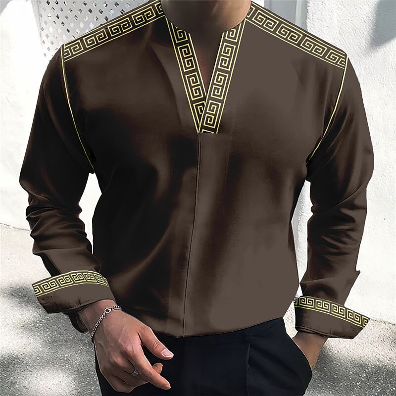 Herren Geometrie Hemd Knopfhemd Langarm Modisch Strassenmode Designer Outdoor Casual Täglich Sommer Herbst V Ausschnitt Bedruckt Schwarz Blau Braun Grün 2025 - $26.99 –P4