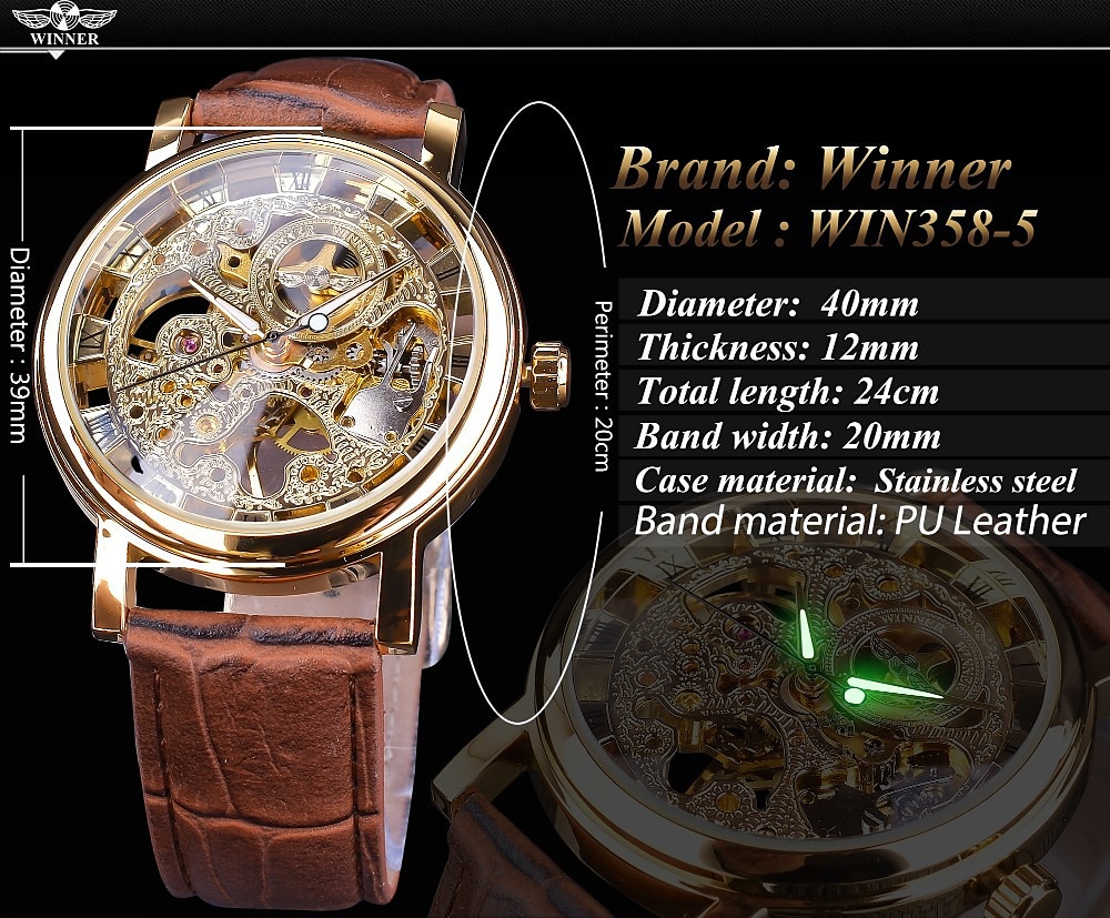 Winner Transparent Fashion Case Luxury Casual Design Leather Strap Mens Watches Top Brand Luxury Mechanical Skeleton Watch 2025 - $31.99 –P3