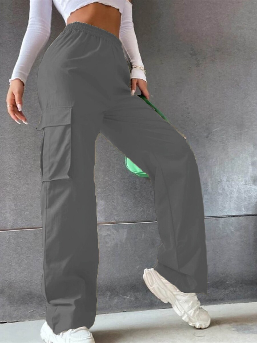 Women‘s Cargo Khaki Pants Trousers Full Length Cotton Pocket Micro-elastic High Waist Fashion Streetwear Street Daily Wear rice white Sapphire S M Summer Spring 2023 - US $19.99 –P4