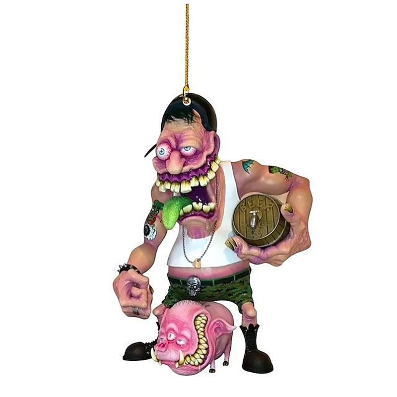 Ciondolo per auto a forma di mostro a grande bocca 2PCS modello di bambola piatta in acrilico statua di topo pazzo Rat Fink alla guida accessori per auto Halloween decorazioni per casa del 2025 a $11.99 –P9