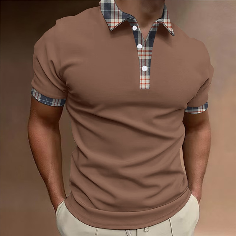 Men's Button Up Polos Polo Shirt Casual Sports Lapel Short Sleeve Fashion Basic Color Block Patchwork Button Summer Regular Fit Black White Red Brown Button Up Polos 2025 - $18.99 –P4