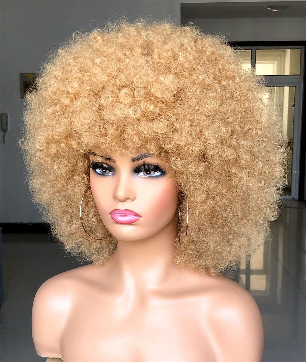 krátká afro paruka s ofinou pro černé ženy afro výstřední kudrnatá paruka 70. léta prémiová syntetická velká afro paruka karnevalová cosplay party paruka 2025 - $22.99 –P9