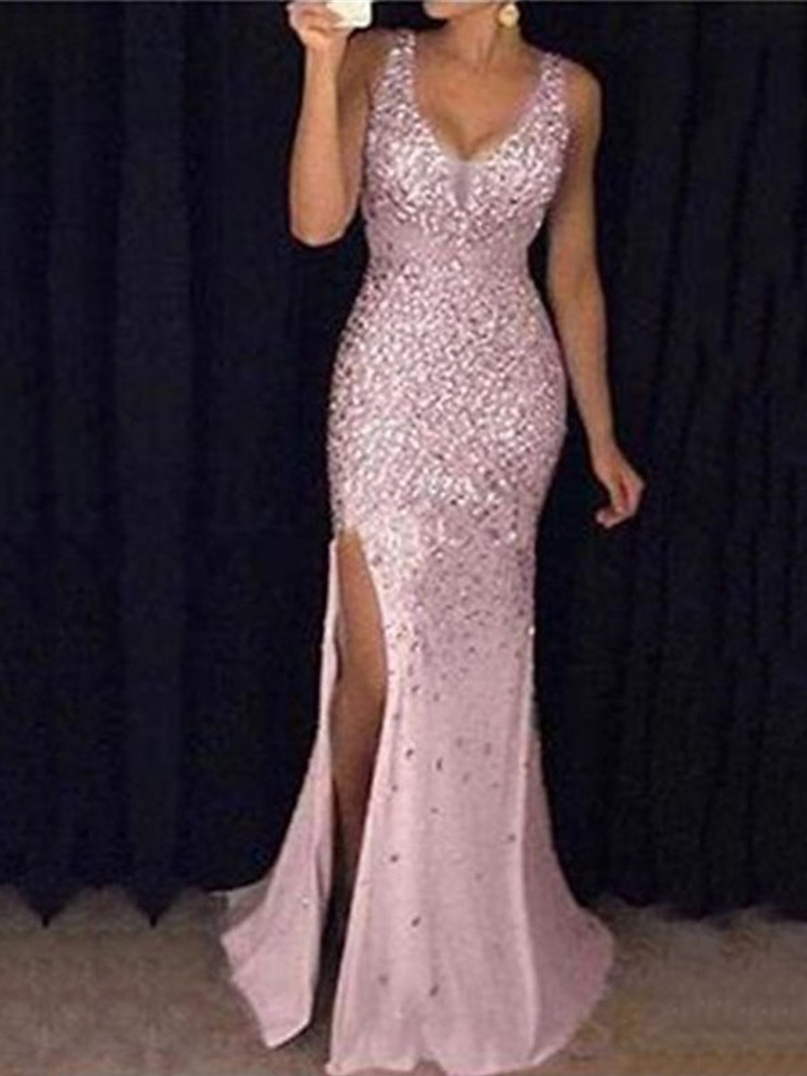 Women's Party Dress Sequin Dress Homecoming Dress Long Dress Maxi Dress Silver Black Pink Sleeveless Pure Color Sequins Summer Spring Fall Spaghetti Strap Fashion Evening Party Wedding Guest Summer 2023 - US $32.99 –P1